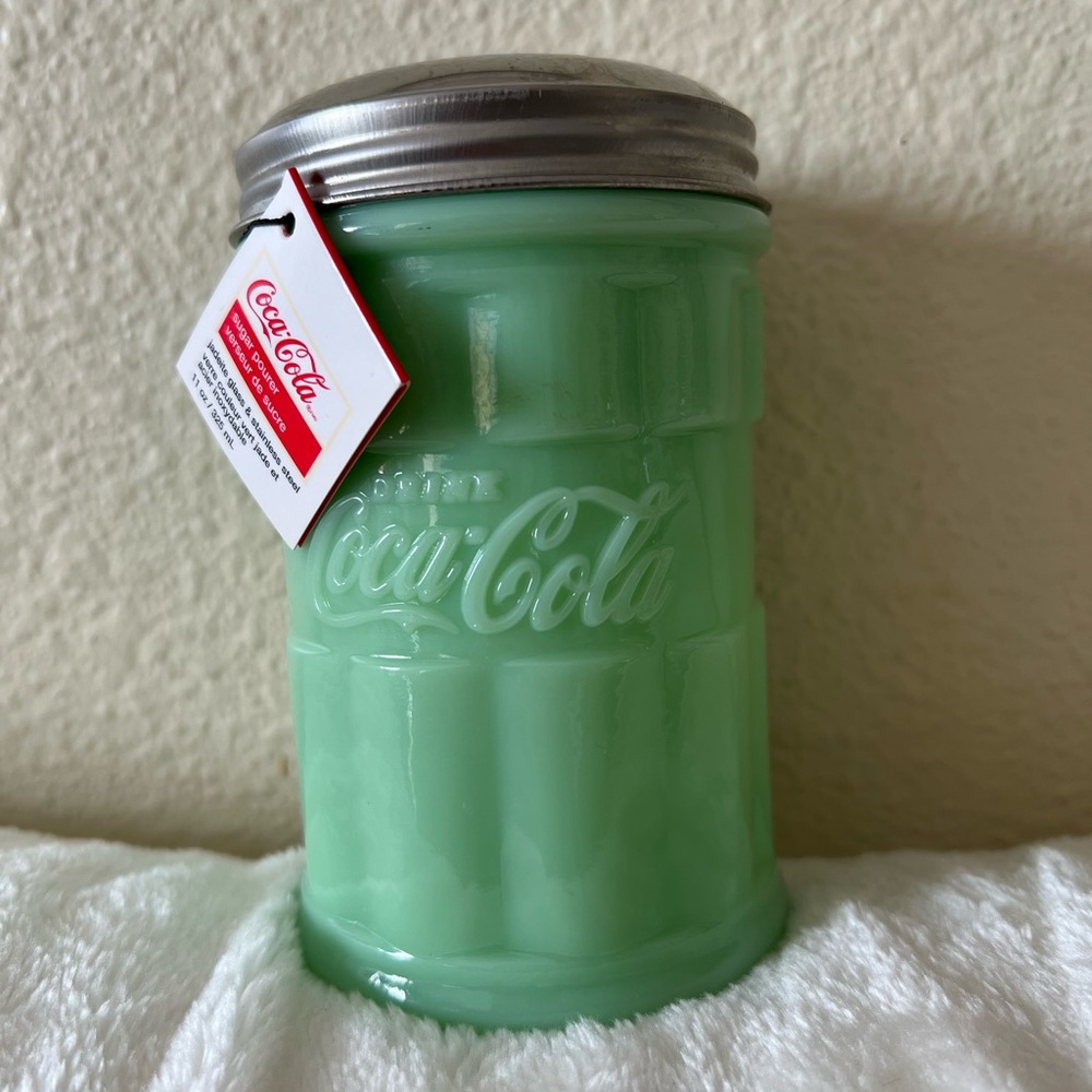 Coca-Cola Jadeite Glass with Stainless Lid Sugar or Salt Pourer